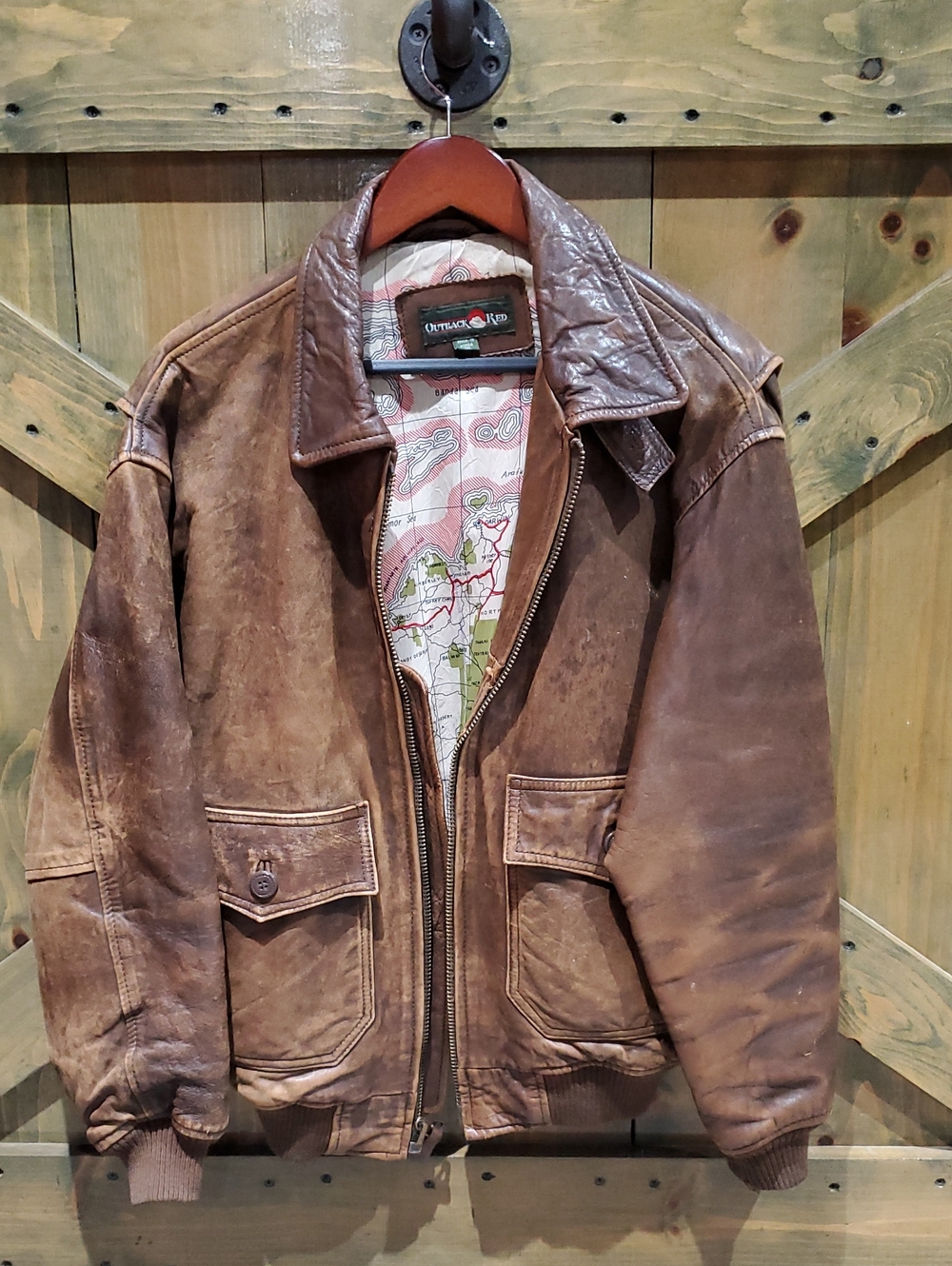 Outback Red Brown Leather Bomber Jacket Aussie Pilot Moto Winter Vintage Rugged